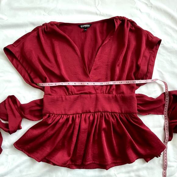 Express Red/Wine Wrap Peplum Top with Waist Tie Size S - Picture 7 of 10